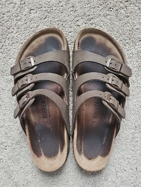 Birkenstock Three-Strap Brown Buckle Sandals